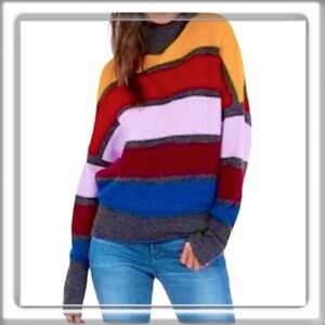 EXPRESS Soft Long Sleeve Mock Neck Striped Sweater Size Petite Large PL NEW!